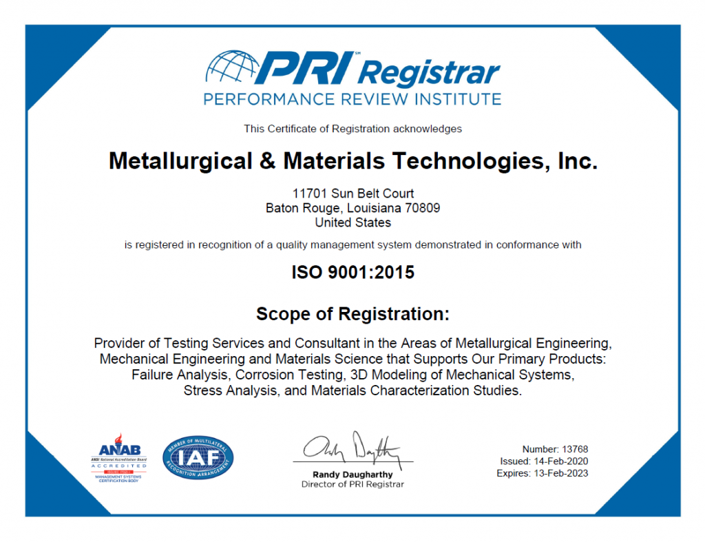 Certificate of Registration for our conformance with ISO 9001:2015